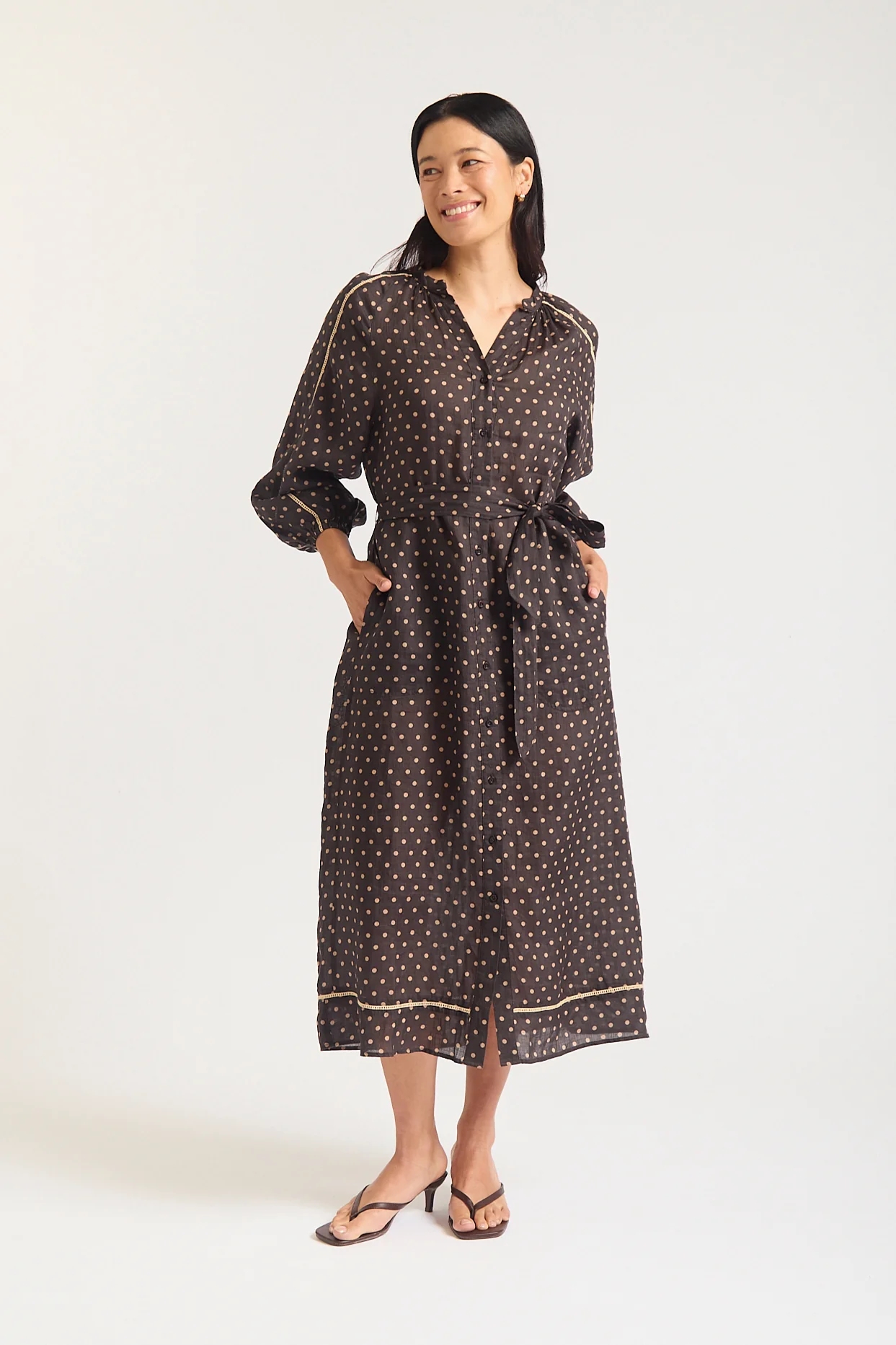 Antonia Ramie Dress in Choc/Beige - Image 3