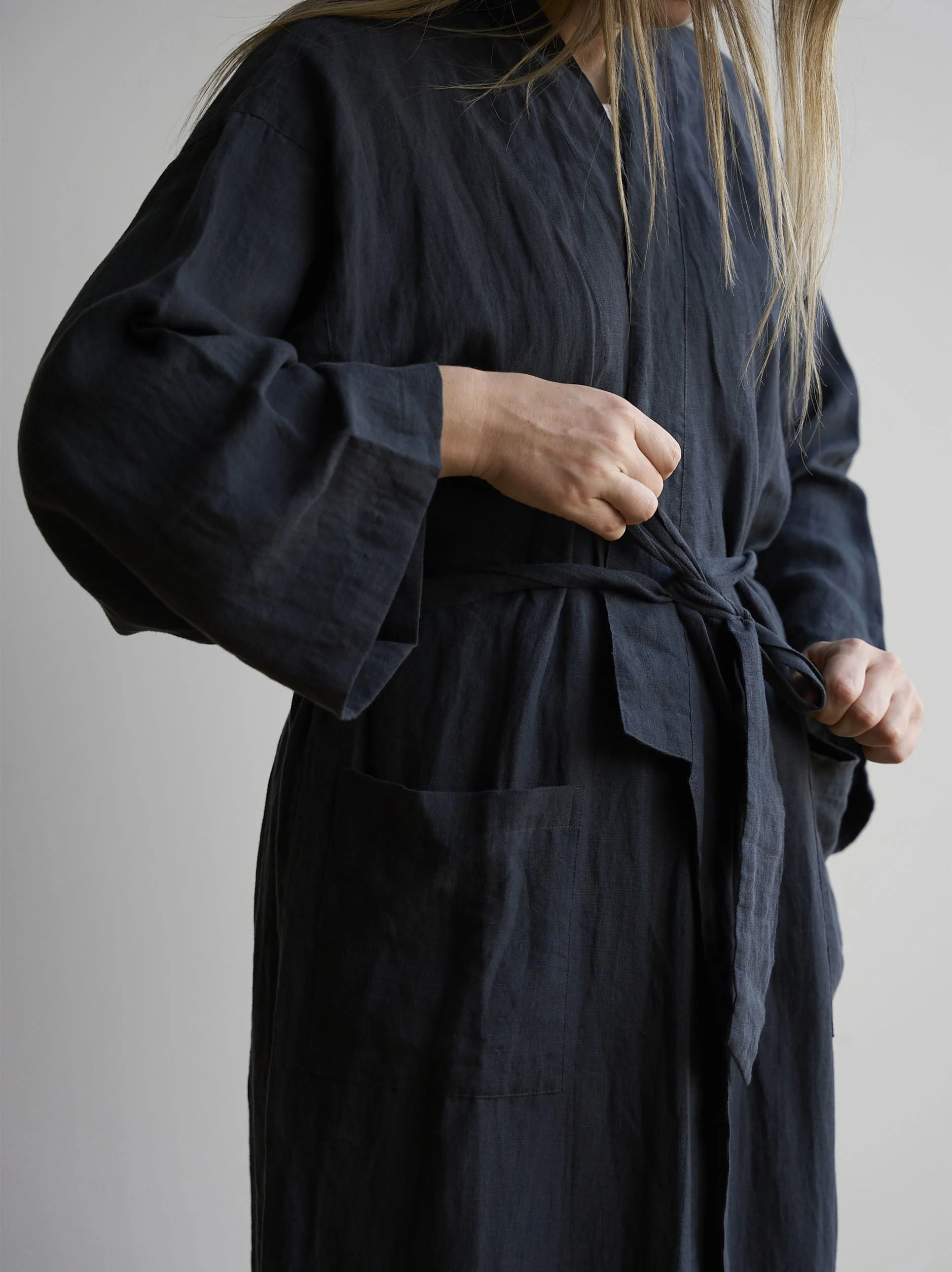 Blue Black Linen Robe - Image 2