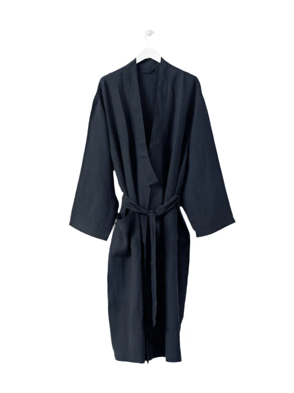 Blue Black Mens Linen Robe