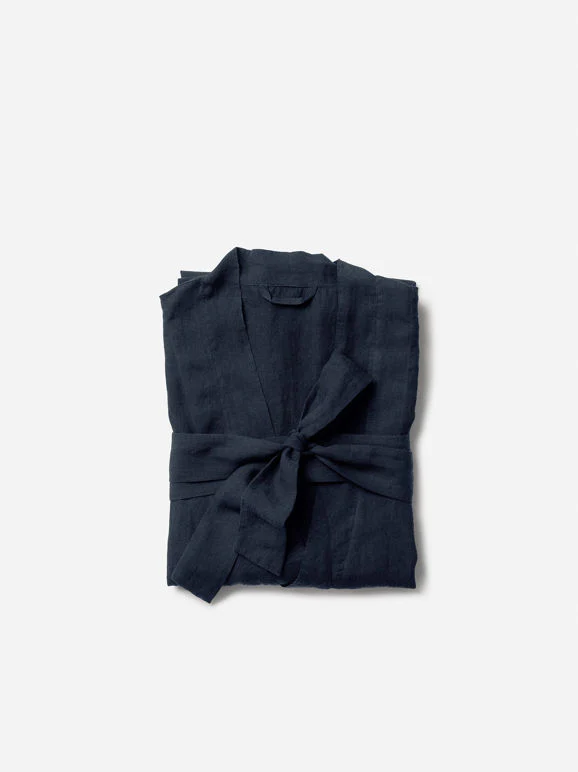 Blue Black Mens Linen Robe - Image 2