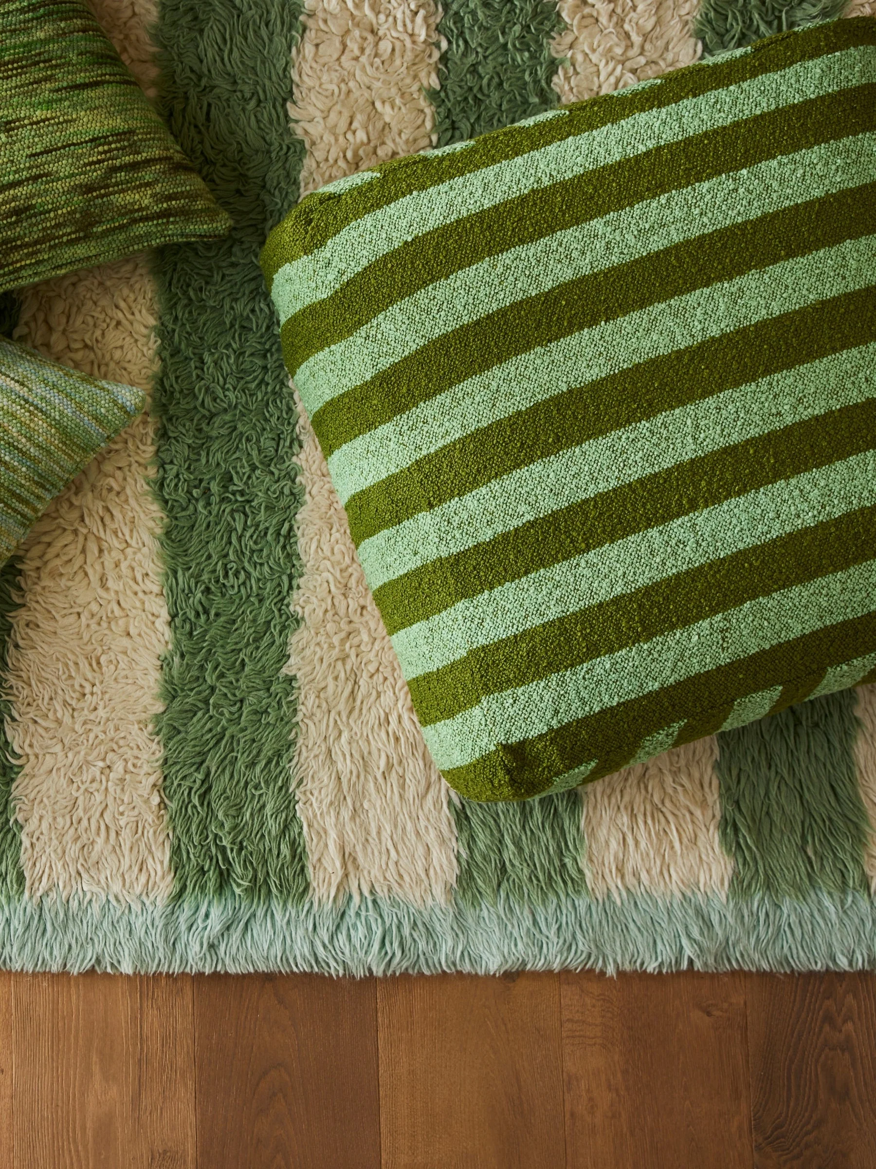 Boucle Stripe Pouffe | Olive Green - Image 4