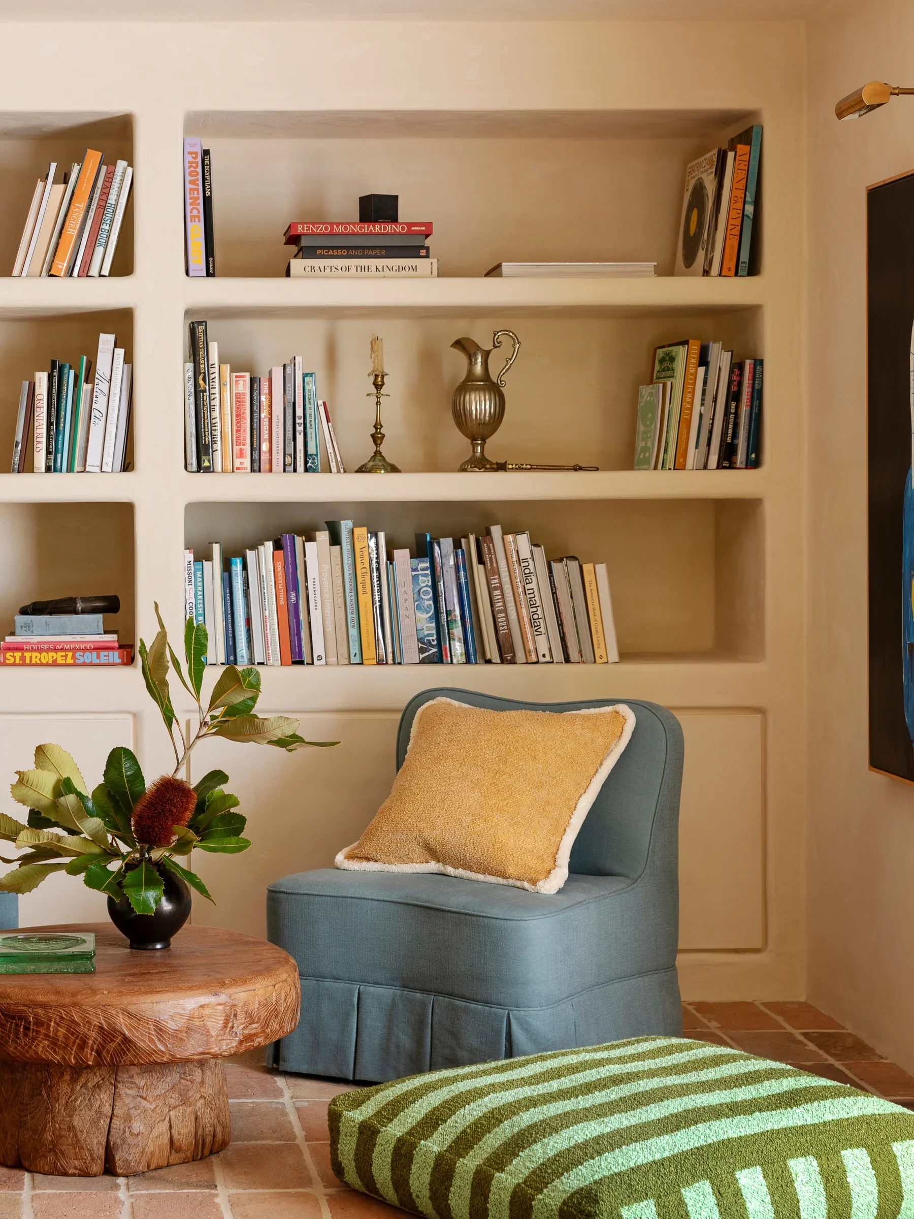 Boucle Stripe Pouffe | Olive Green - Image 5