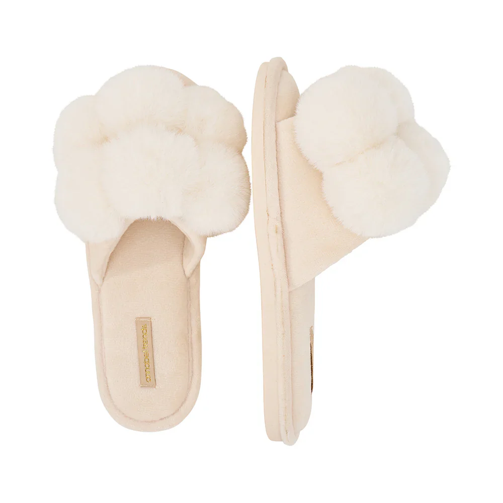Cosy Luxe Pom Pom Slippers | Ivory - Image 3