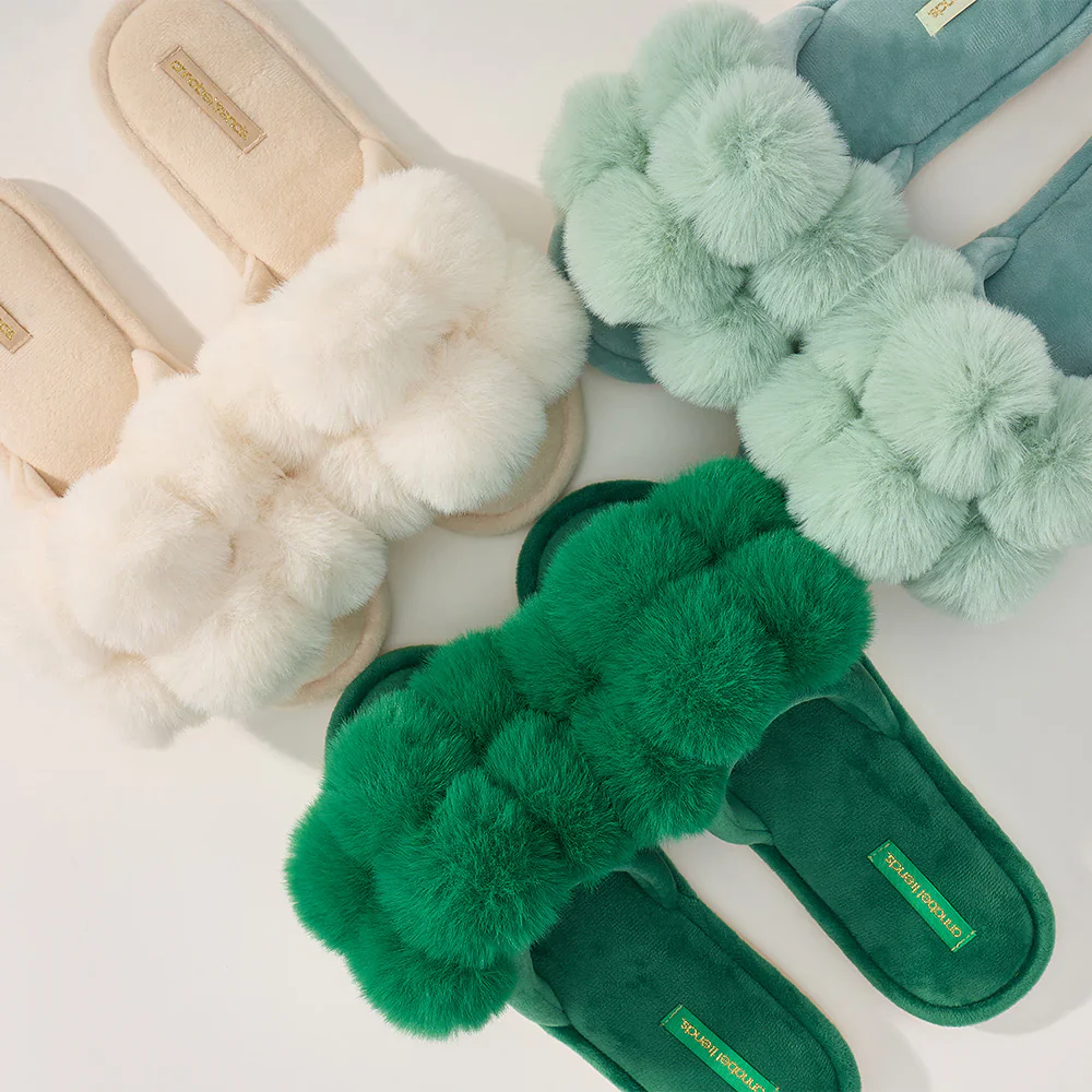 Cosy Luxe Pom Pom Slippers | Ivory - Image 6
