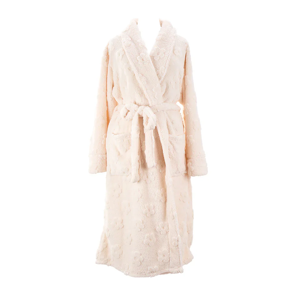 Embossed Flower Cosy Luxe Bath Robe | Cream