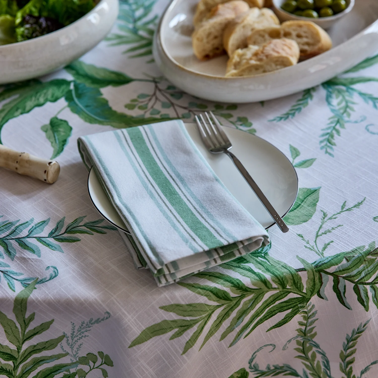 Fern Green/Blue Stripe Napkin Set 4