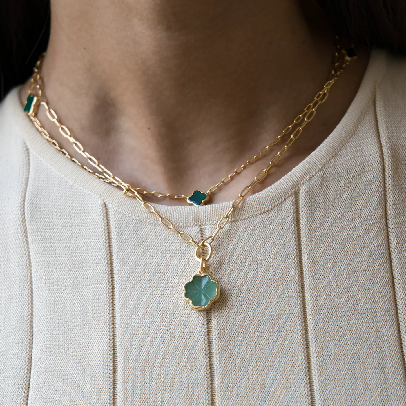 Green Agate Clover Necklace - Image 7
