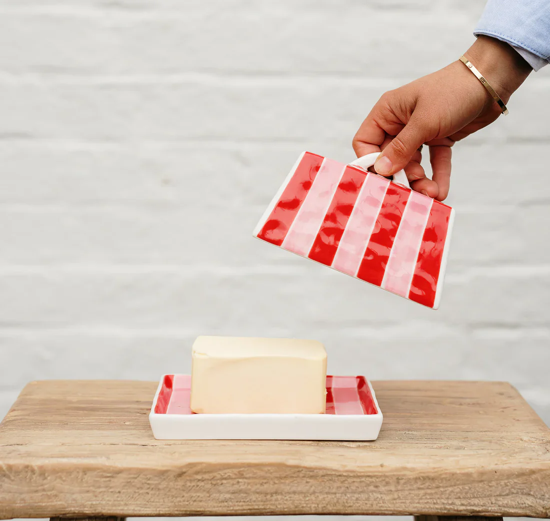 Large Butter Dish | Red & Pink - Image 3