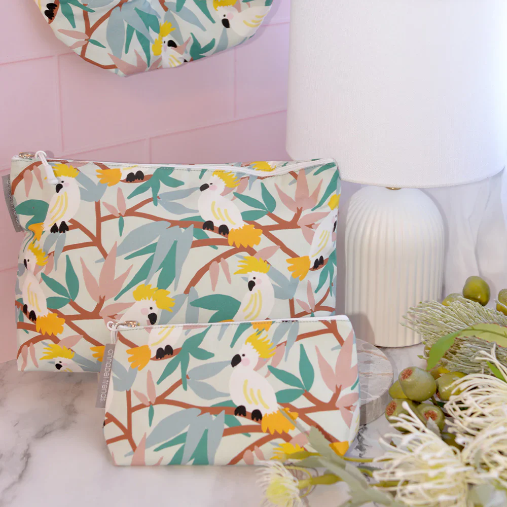 Large Cosmetic Bag | Cotton | White Cockatoos - Image 2