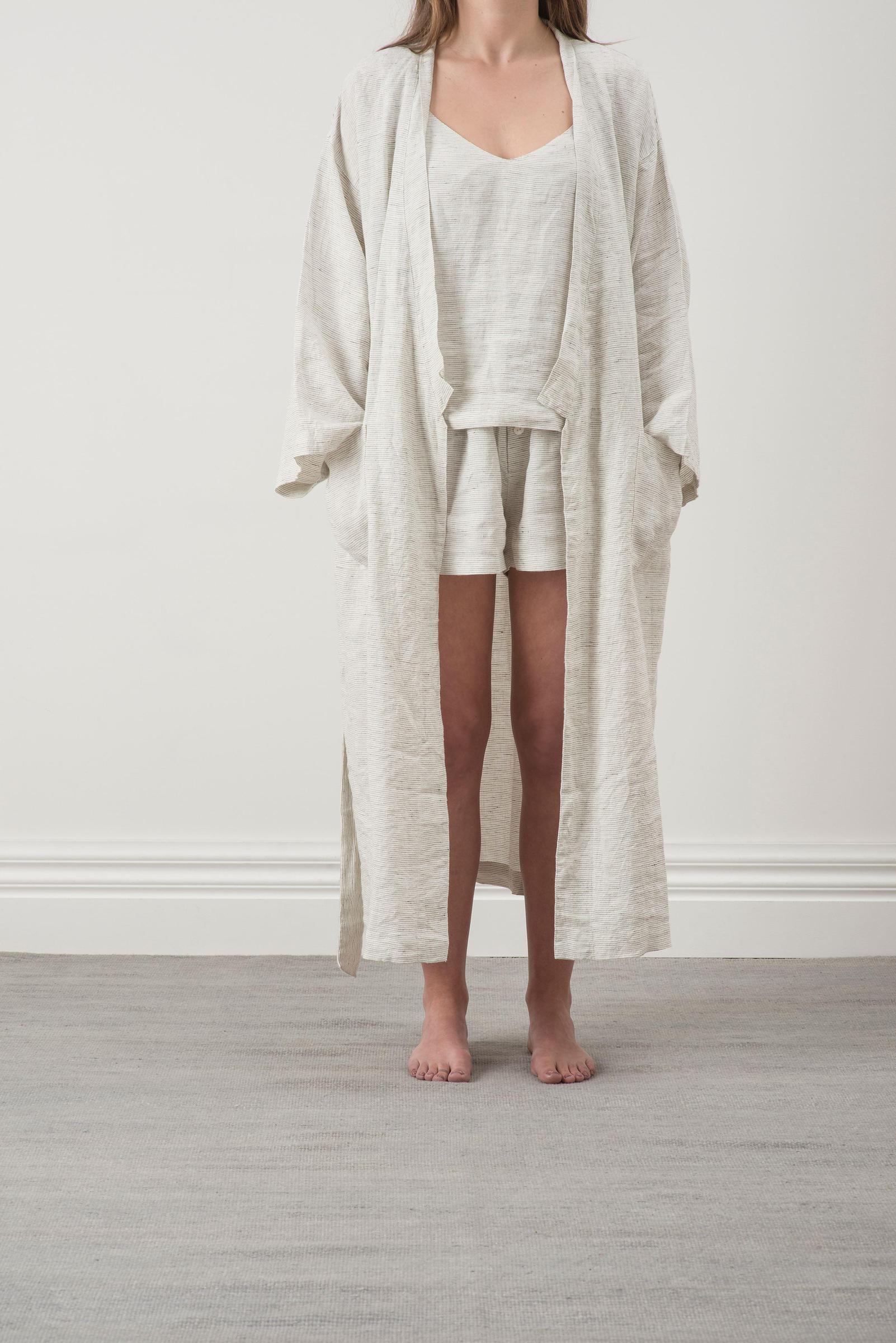 Linen Robe | Pinstripe - Image 2