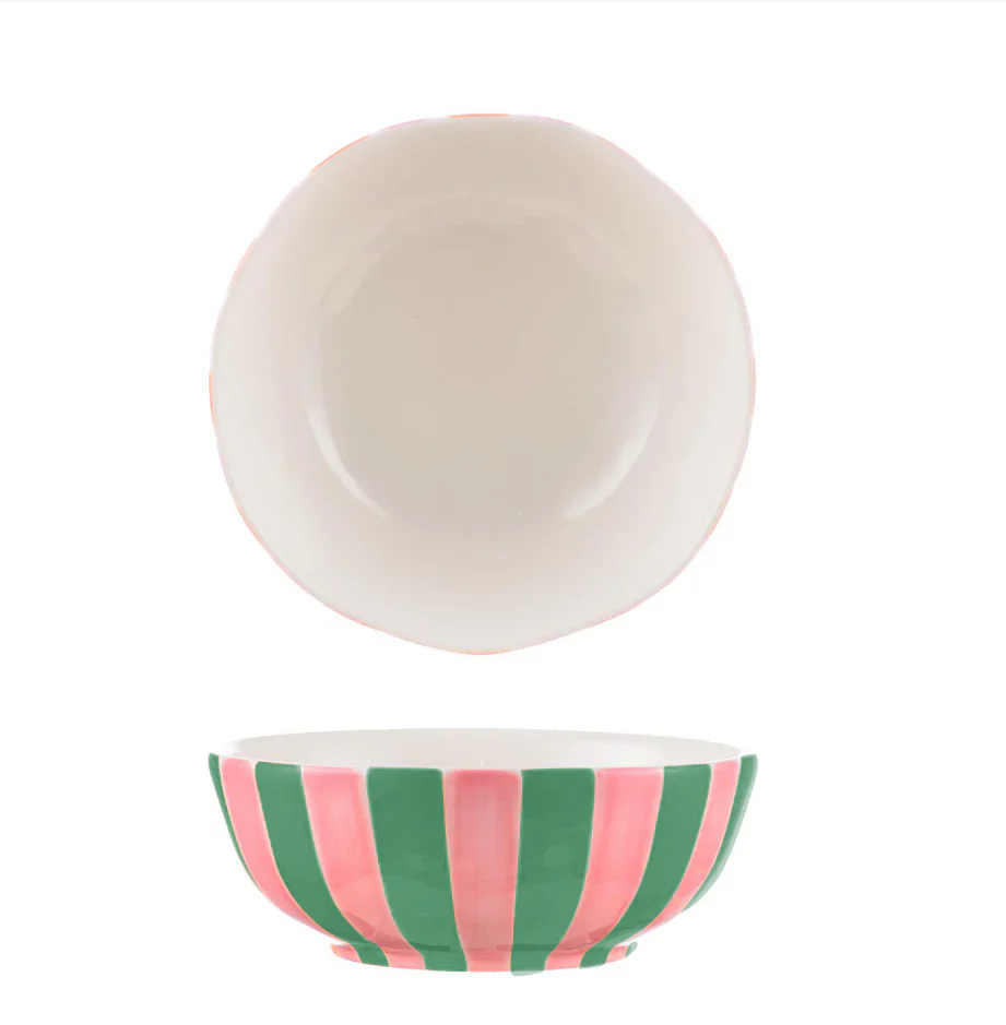 Medium Bowl | Pink & Green Stripe
