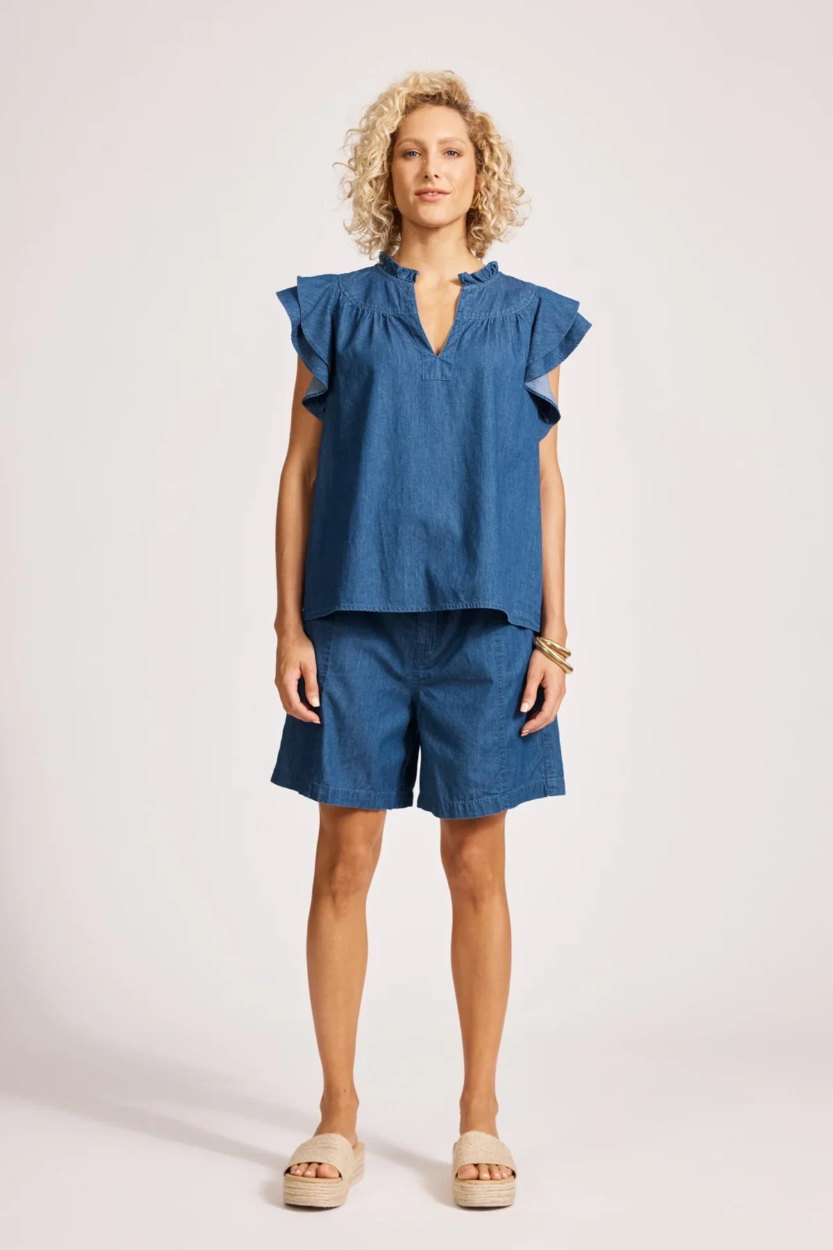 Melenia Denim Frill Top | Indigo - Image 3
