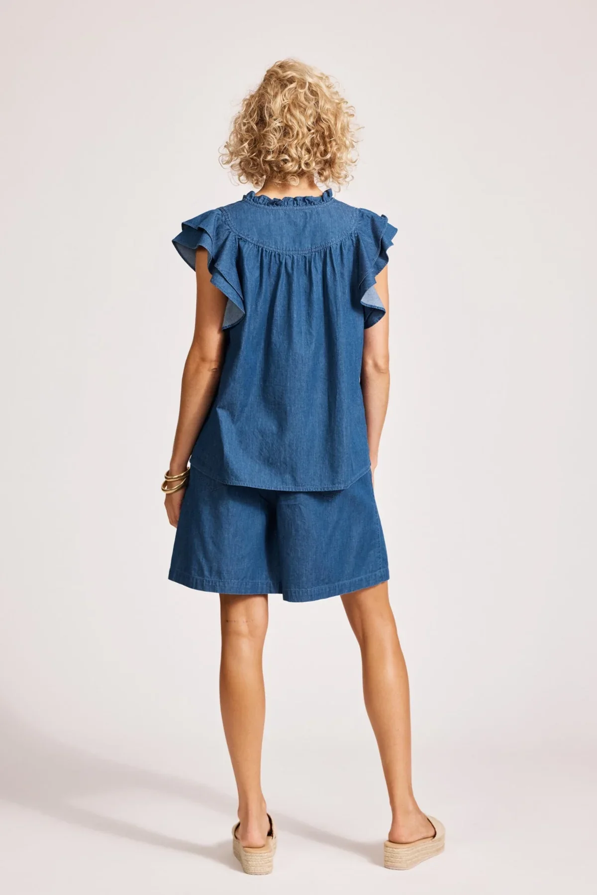 Melenia Denim Frill Top | Indigo - Image 5