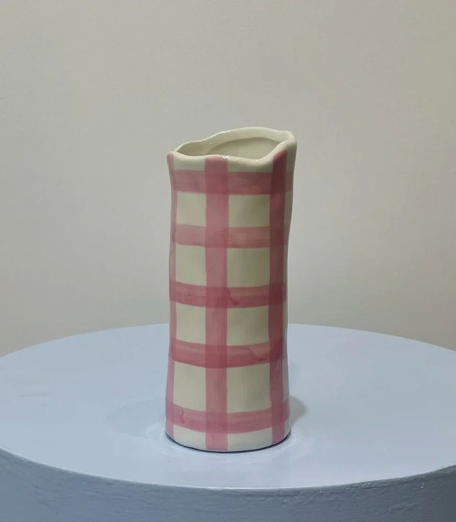 Pink Gingham Vase