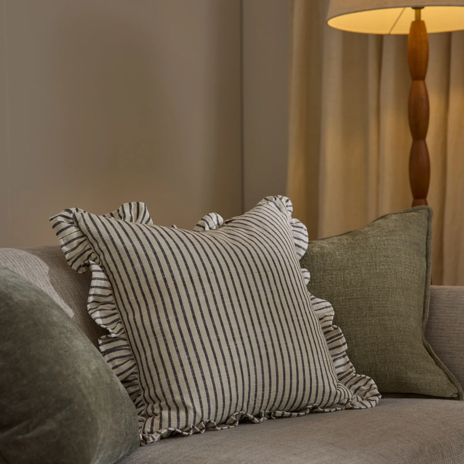 Ruffles Black Natural Stripe Cushion 50cm