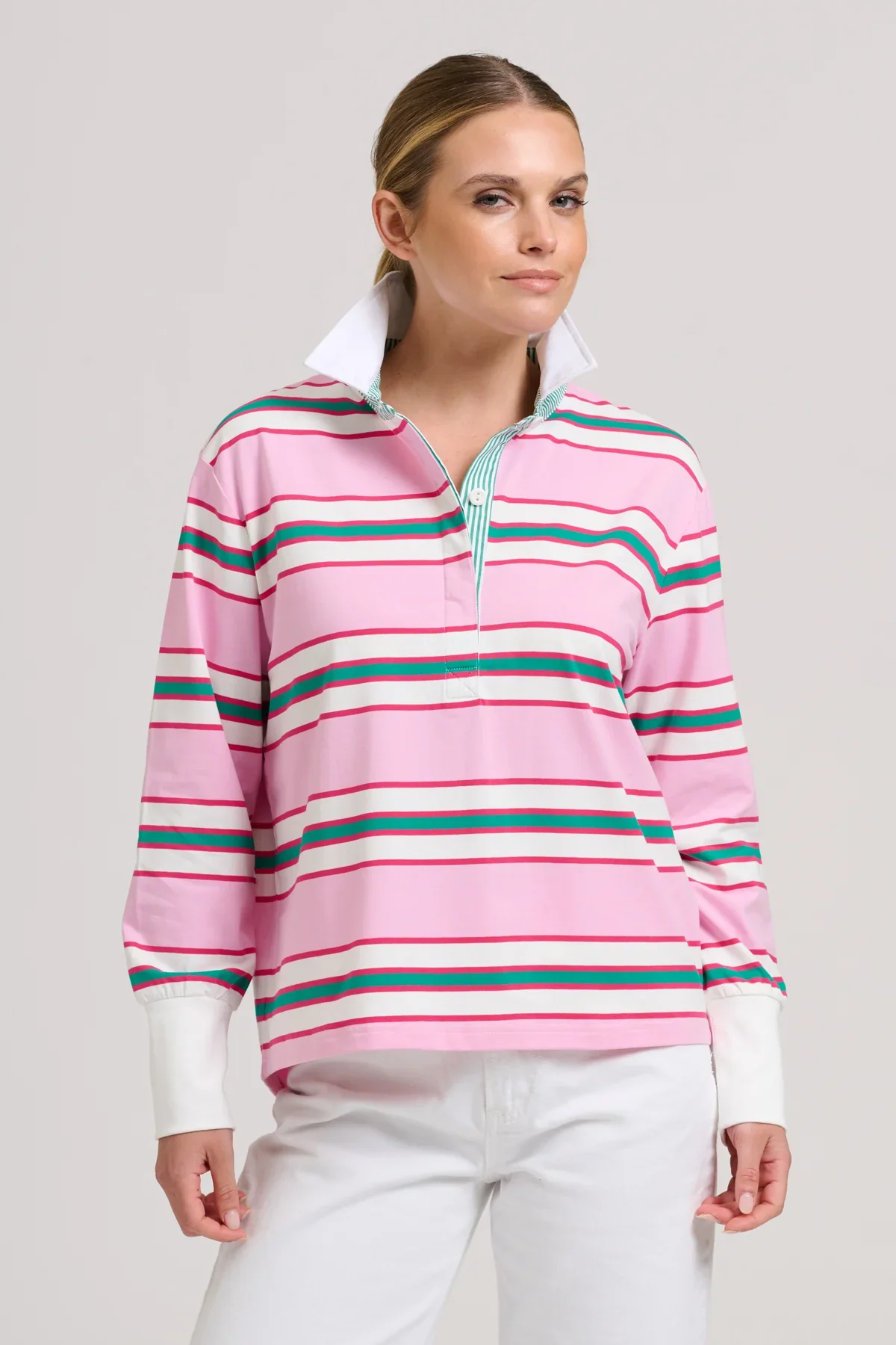 Rugby Sweatshirt Summer | Pink/Multi Stripe