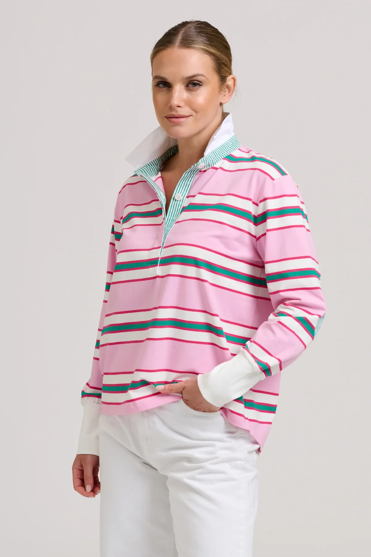 Rugby Sweatshirt Summer | Pink/Multi Stripe - Image 2
