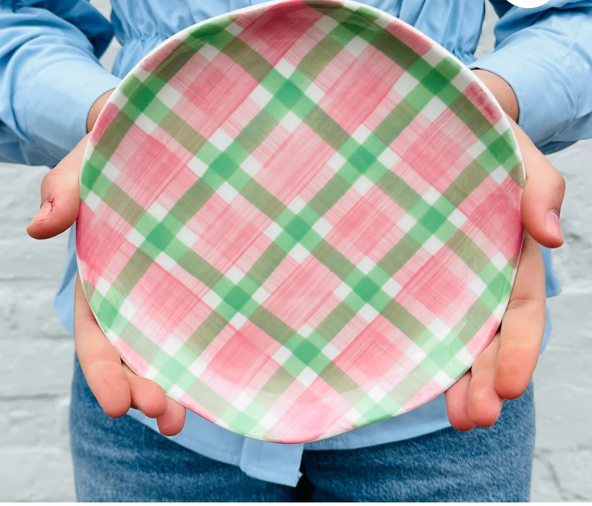 Side Plate - Pink & Green Gingham