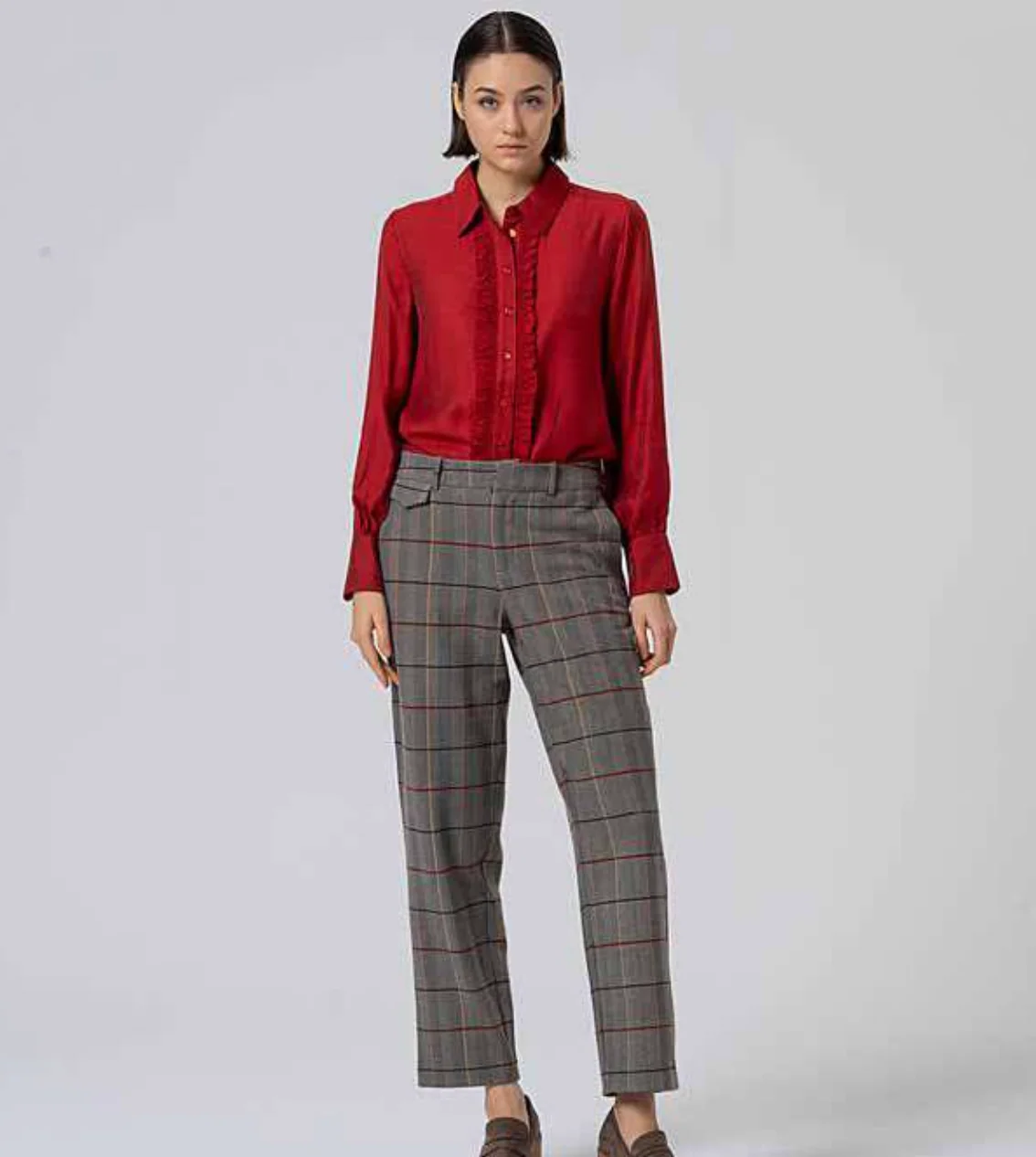 Straight Plaid Pants in Camel Check - Image 2