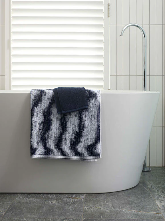 Stripe Cotton Bath Towel | Navy/White - Image 2