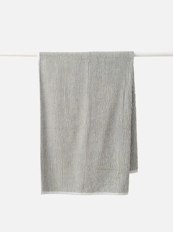 Stripe Cotton Bath Towel | Olive/White - Image 2
