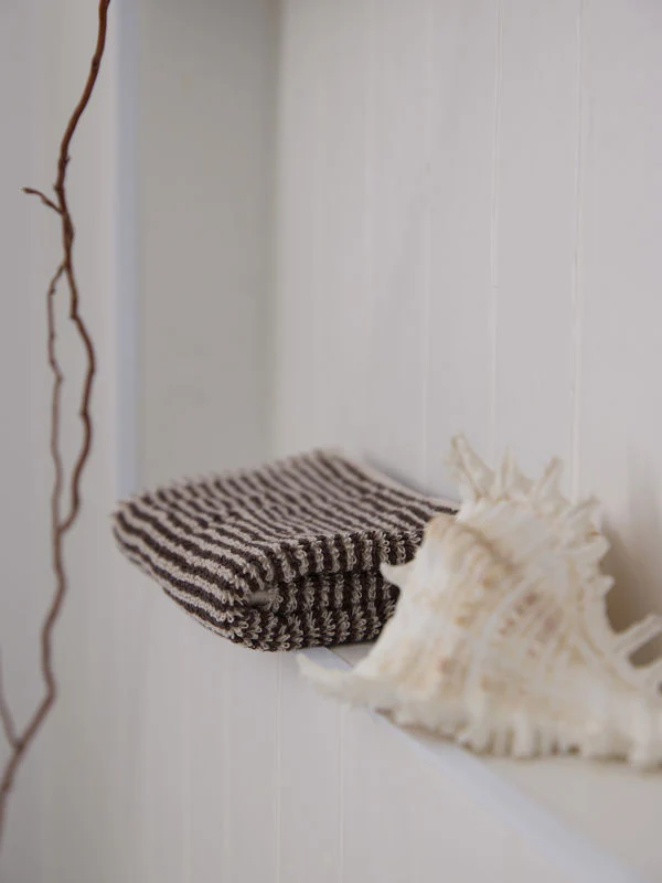 Stripe Cotton Face Cloth | Cocoa/Bone