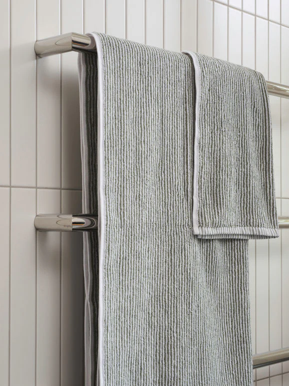 Stripe Cotton Hand Towel | Olive/White - Image 2