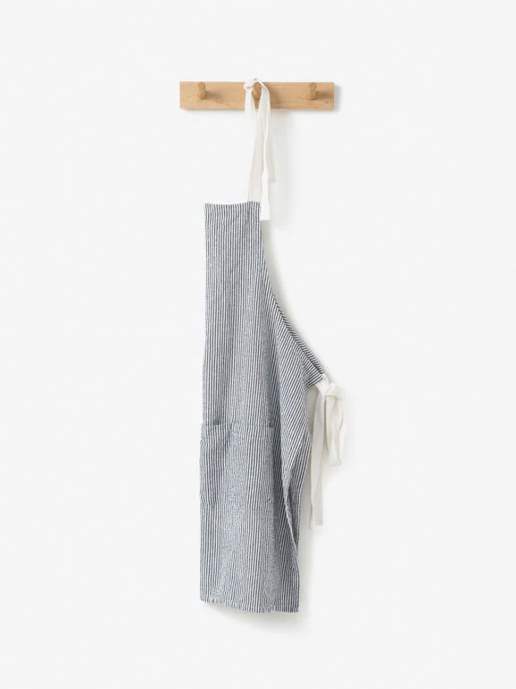 Stripe Washed Cotton Apron | Navy