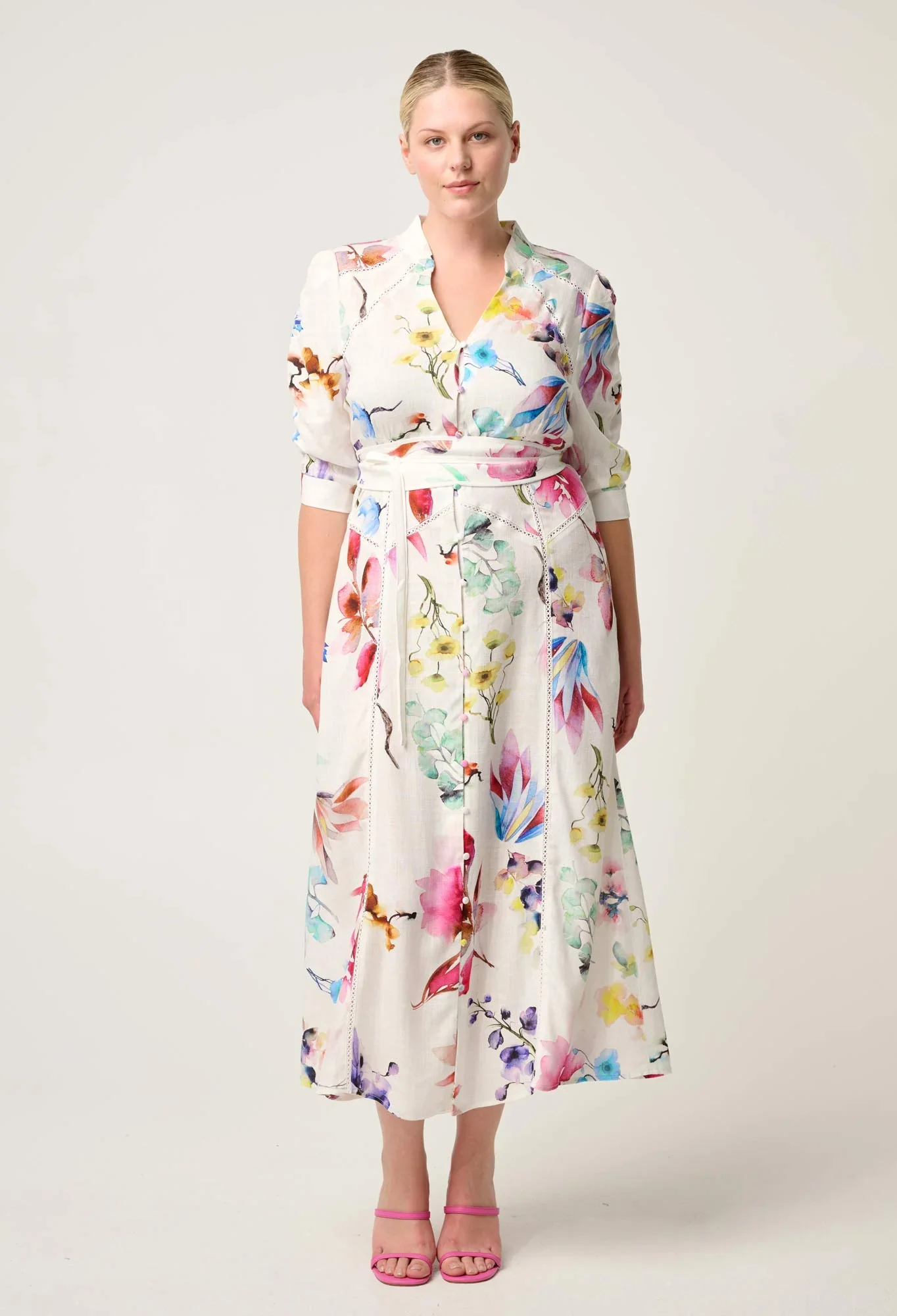Xenia Yoke Linen Viscose Dress in Plume Blossom - Image 4